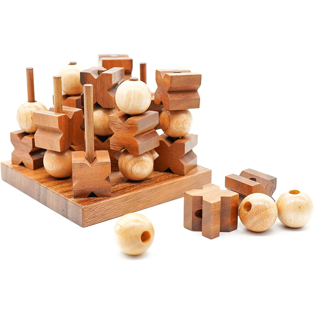 3D Wooden Tic Tac Toe - Rustic Coffee Table Decor, Unique Gifts for Special Occa